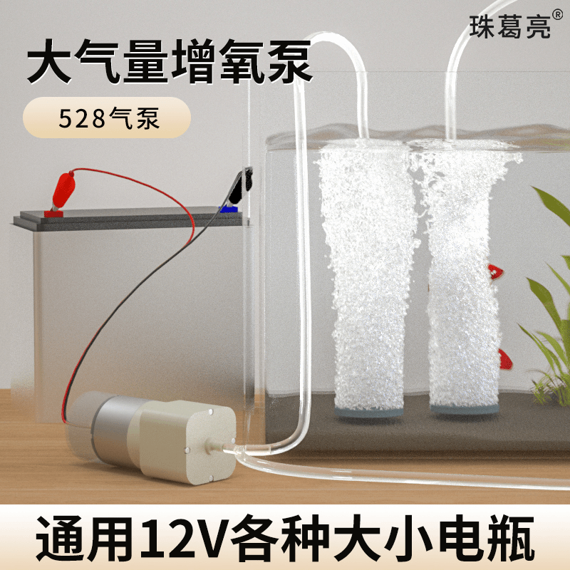12V打氧机小型卖鱼专用车载增氧气泵直流电瓶充氧机养鱼户外静音