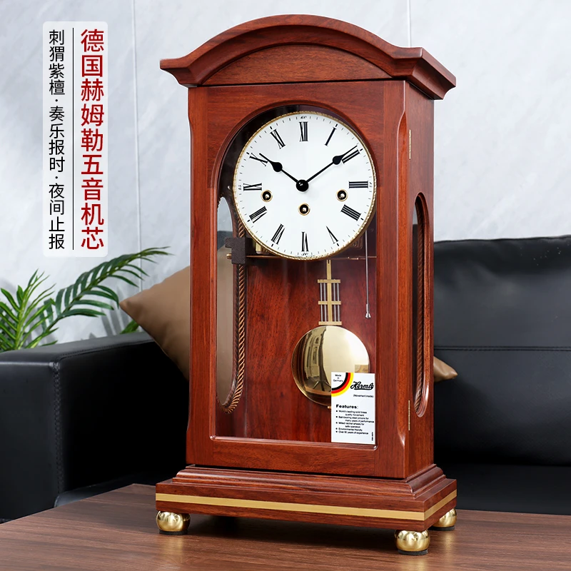 汉时实木机械座钟欧式复古时钟老式上发条钟表德国进口机芯HD2303