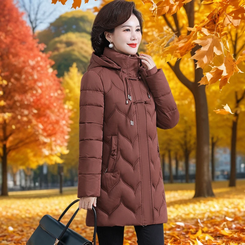 中老年妈妈装棉衣女中长款加厚保暖遮肚子修身冬季时尚大码