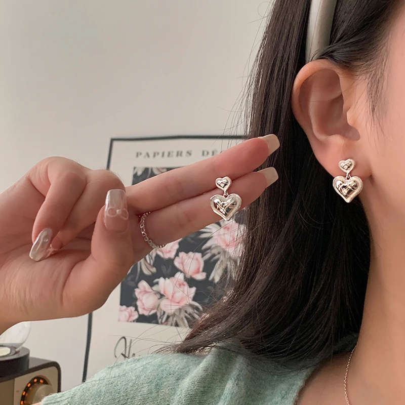 925银耳饰 小香风菱格爱心形耳钉纯银女小众设计气质高级感养耳洞