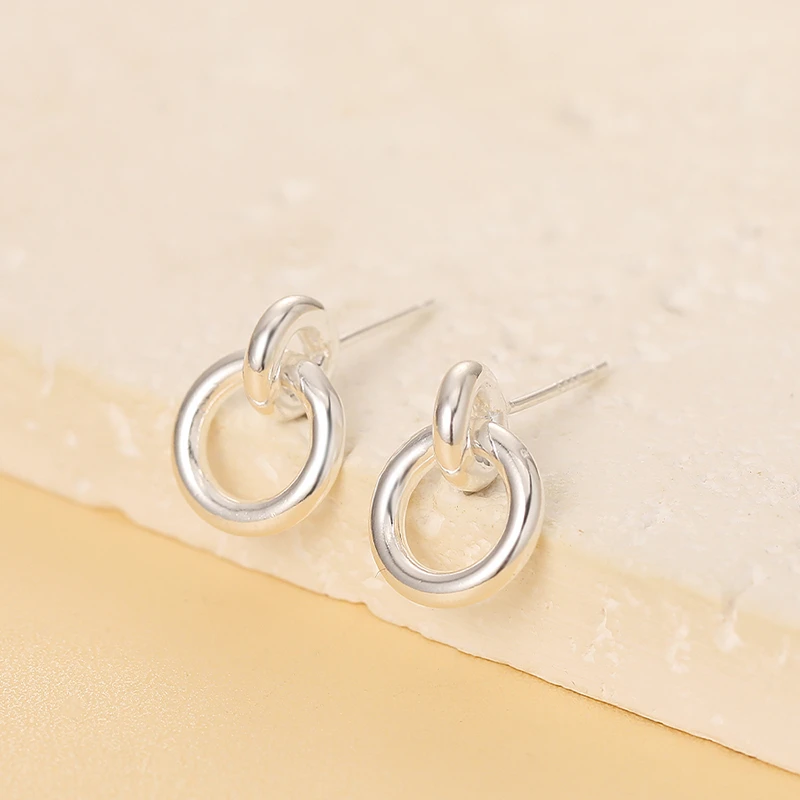 925银耳饰  ins冷淡极简几何耳钉女通体S925纯银气质耳环素圈耳饰