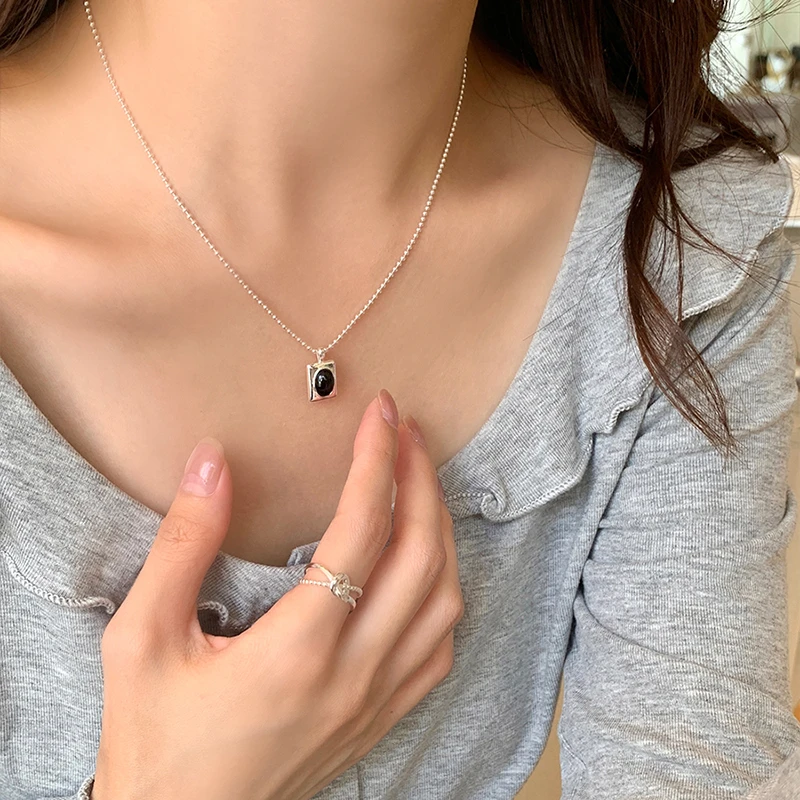 坠链均925银 日韩方块锁骨链女款高级感轻奢小众项链冷淡风时尚
