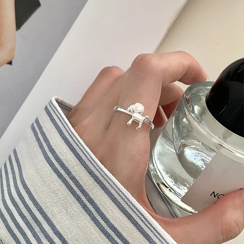 925银戒指 吉言小马到成功简约个性女士指环开口可调节纯银不掉色