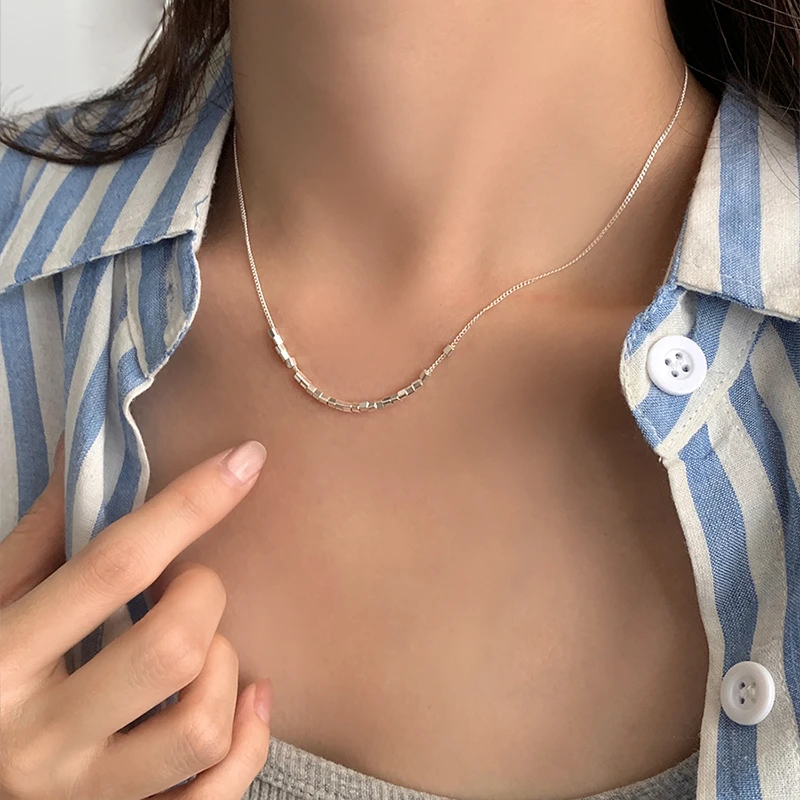 坠链均925银 碎银子方块项链女轻奢小众简约精致锁骨链高级感礼物