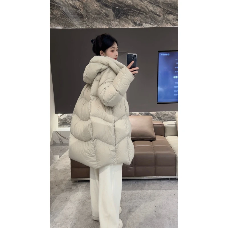【泡芙系列】16825长款休闲加厚女士连帽羽绒服时尚女款鸭绒保暖