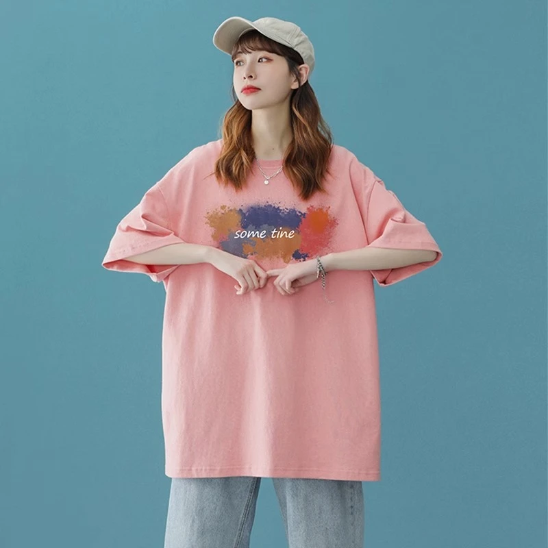 夏季纯棉休闲潮流半袖大码2-300斤宽松学生印花ins韩版短袖上衣服