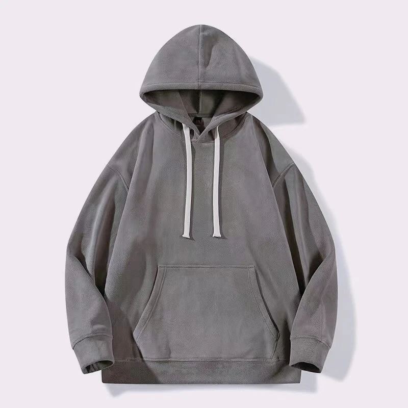 重磅加厚双面奥粒绒保暖连帽卫衣男士冬季休闲百搭上衣外穿23605