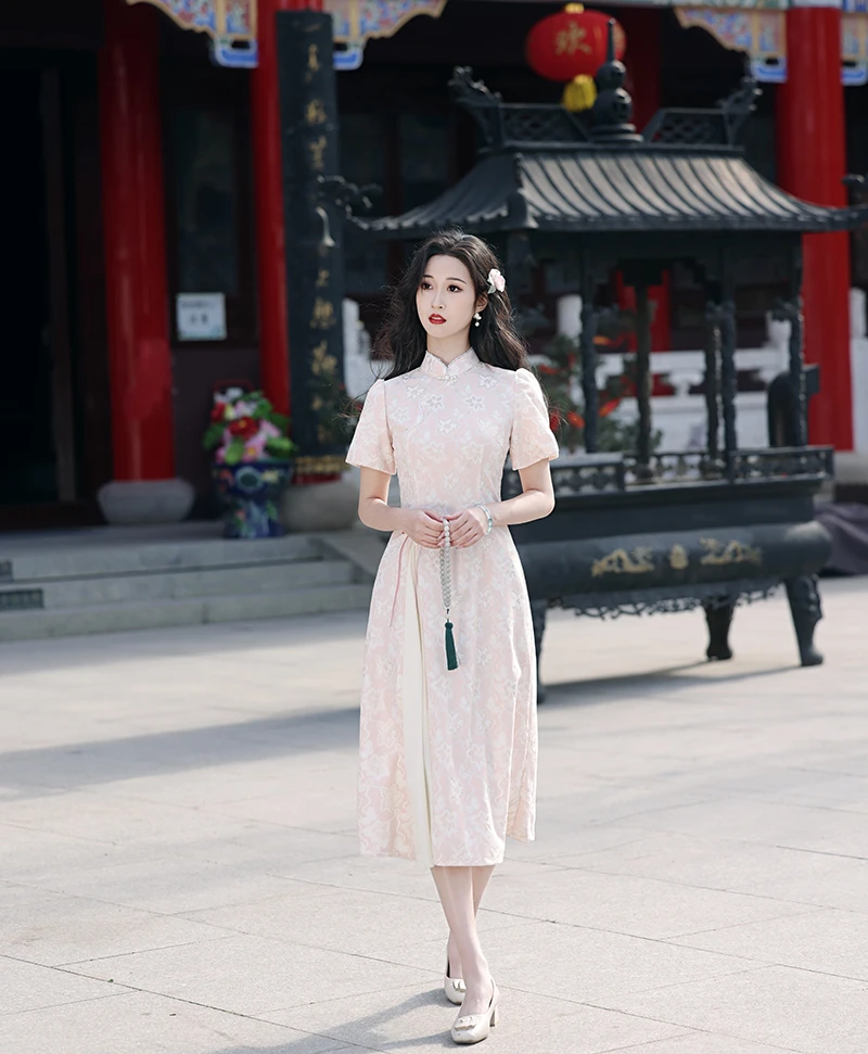 甄选家-小家碧玉-蕾丝碎花显瘦气质夏季少女中国风旗袍时尚法式