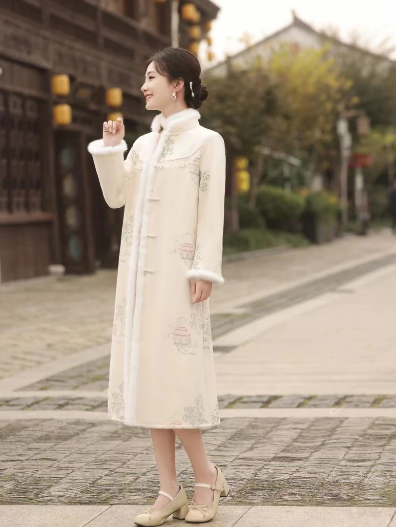 甄选家-云舒-外套旗袍中长款加绒加厚中国风秋冬气质网红复古中式