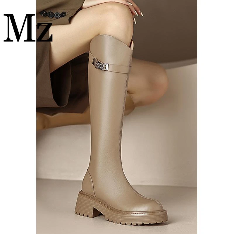 鞋匠小明/6cm/松糕厚底骑士靴显瘦秋冬粗跟高筒靴女鞋子/zy6161A