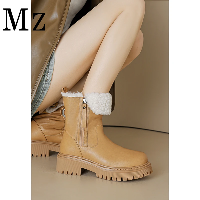 Mr.Zheng/淘小正/厚底加绒保暖羊羔毛圆头冬季新款雪地短靴女鞋子