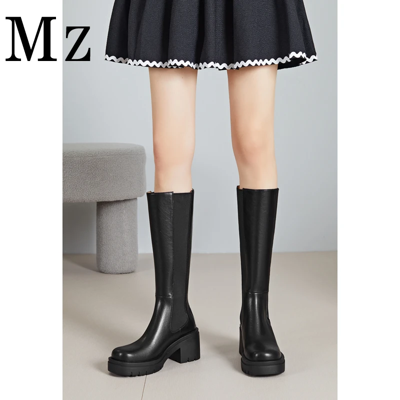 现货断码福利/小个子黑色厚底骑士长靴女秋冬粗跟高跟过膝烟管靴
