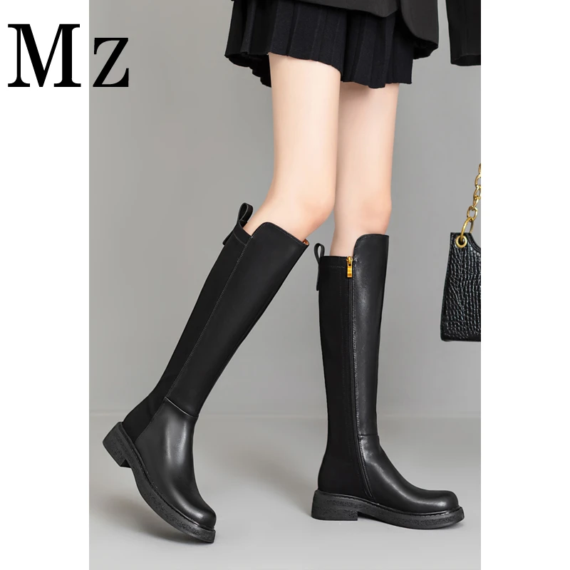 现货断码福利/低跟弹力长筒骑士靴女秋冬百搭圆头不过膝长靴