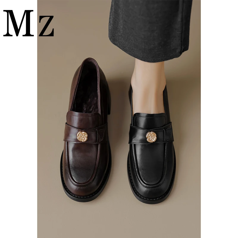 Mr.Zheng/淘小正/厚底花朵加绒乐福鞋一脚蹬深口复古单鞋女鞋子