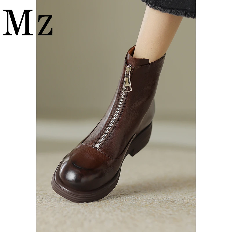 Mr.Zheng/淘小正/复古前拉链马丁靴女厚底秋冬切尔西短靴女鞋子