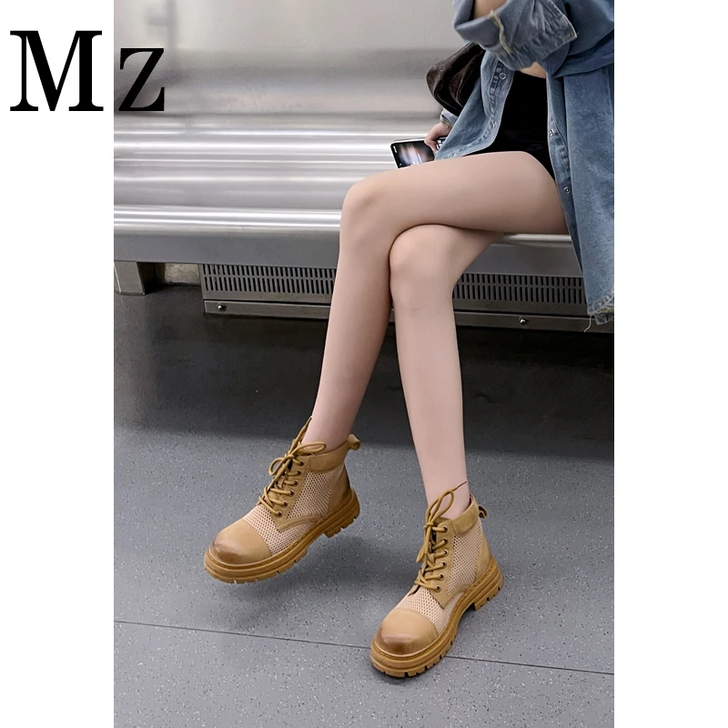 现货断码福利/5cm/鞋匠小明镂空马丁靴透气旅游厚底网纱大黄靴