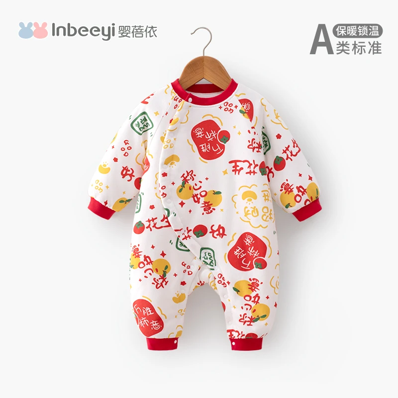 新生婴儿宝宝秋冬棉服冬季保暖连体衣中国风兔宝宝加厚哈衣拜年服