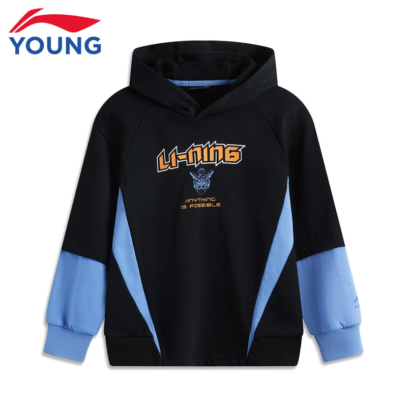 李宁童装儿童连帽卫衣男中大童新款学生宽松休闲运动套头卫衣396