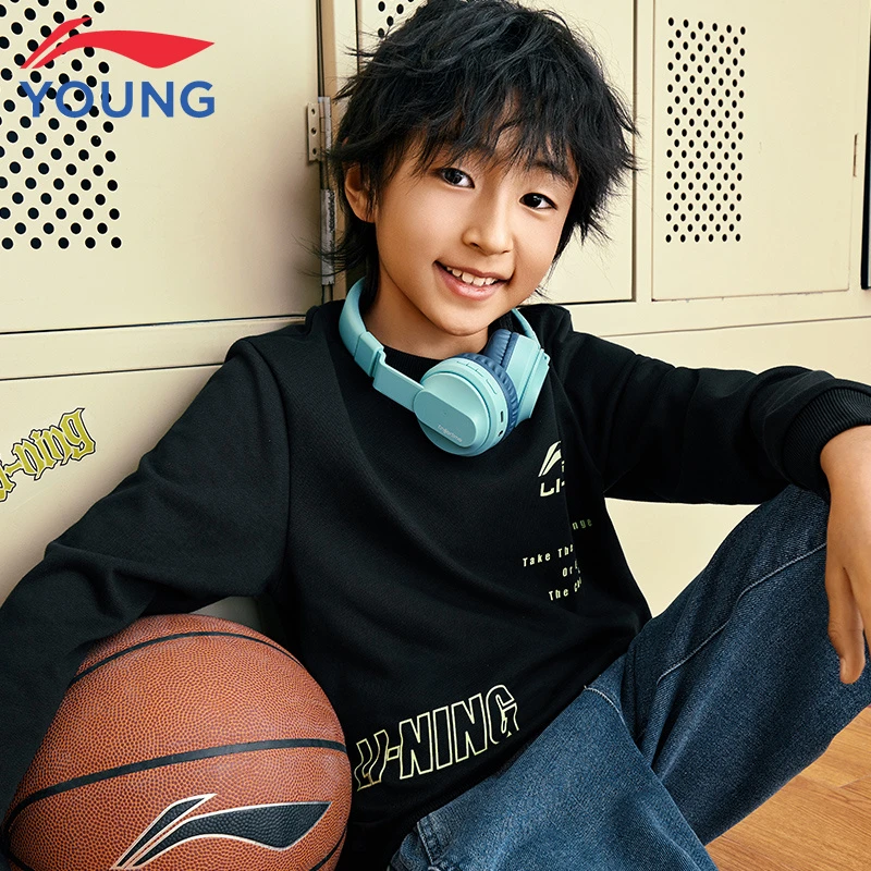 李宁童装儿童卫衣男女大童春秋新款宽松圆领运动休闲长袖卫衣9285