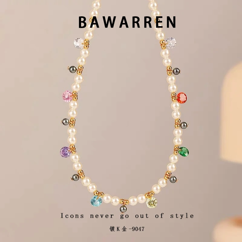 Bawarren 9047-彩色精致项链小众欧美优雅项链