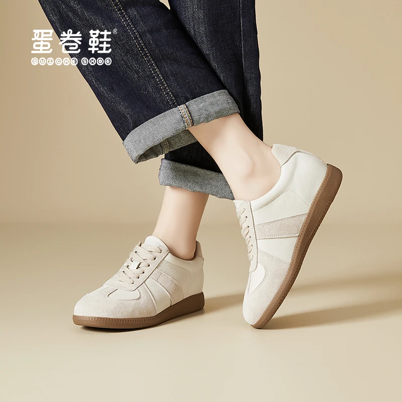 真皮内增高德训鞋女2024年秋季简约运动休闲鞋女舒适百搭软底女鞋