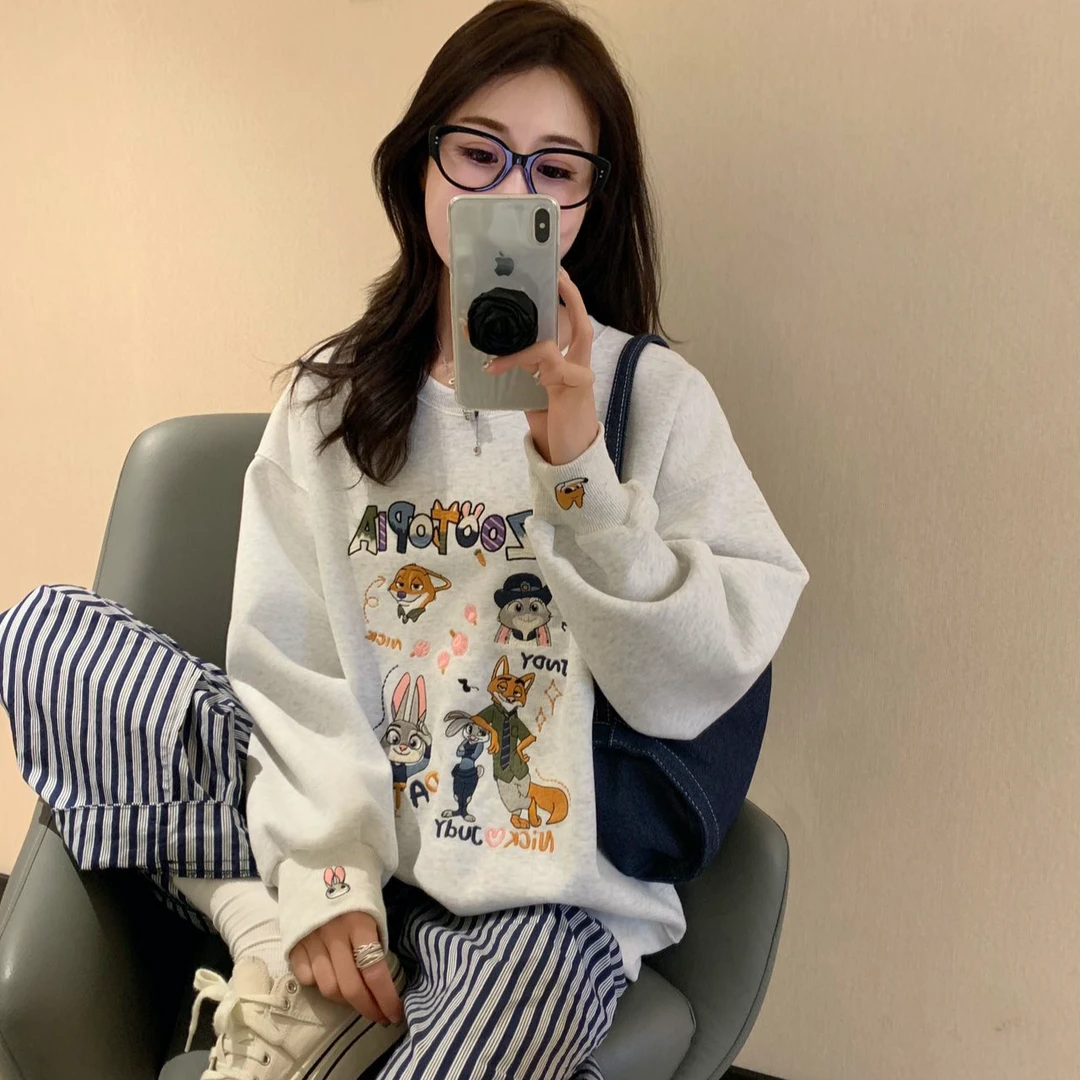 1659#  秋季新款疯狂动物城圆领宽松卫衣韩版 不加绒