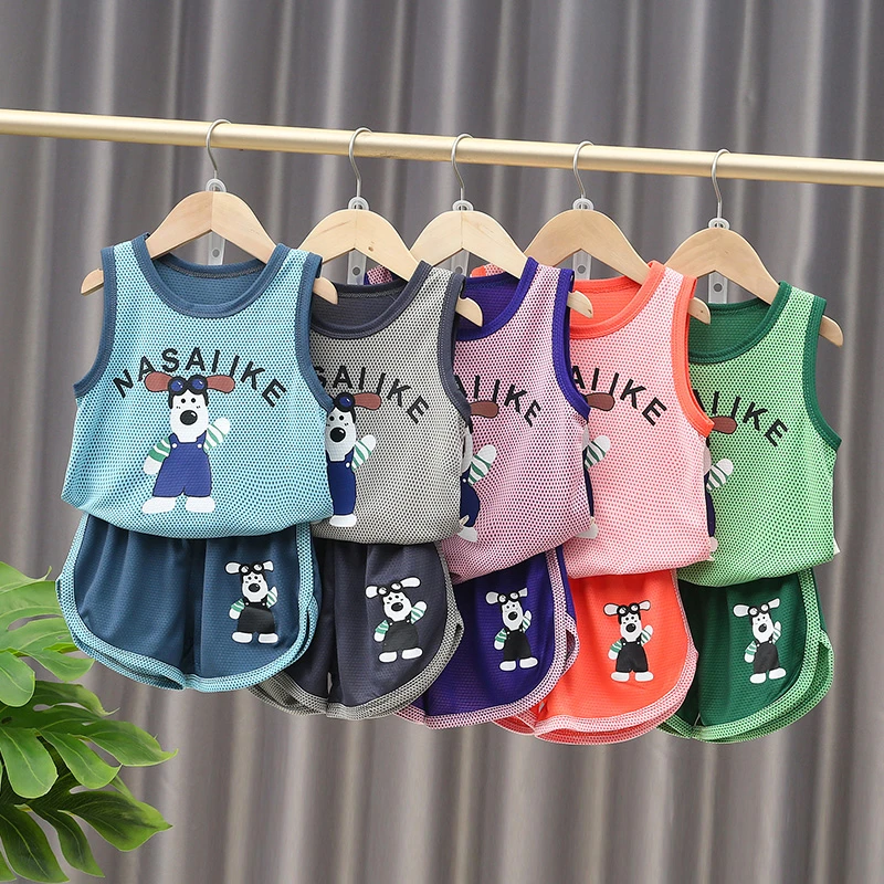 儿童速干套装男童运动男宝小童宝宝速干衣女童夏洋气背心短裤夏季