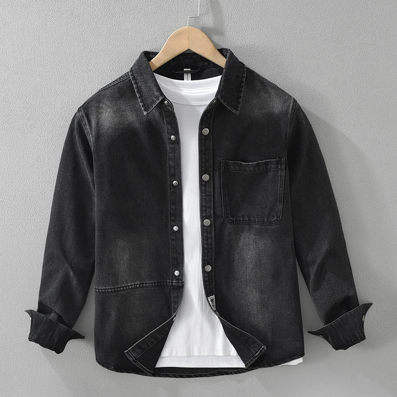 7372韩版潮流牛仔长袖衬衫男士时尚休闲百搭文艺宽松上衣男装秋冬