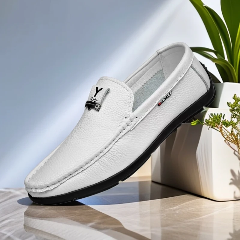 2024春季新款男士头层牛皮时尚休闲百搭真皮男士软底休闲豆豆鞋