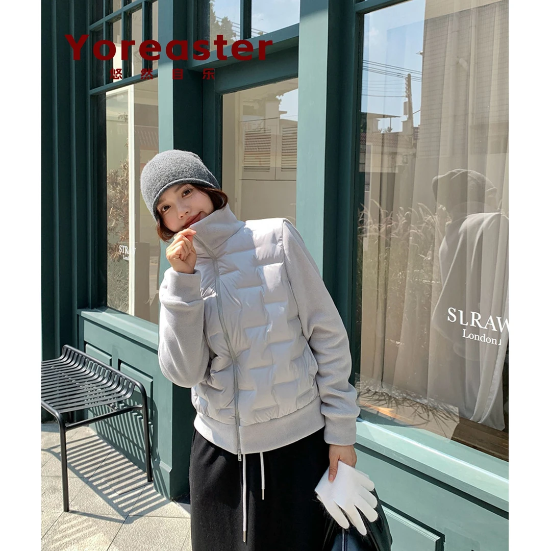 【悠然自乐】秋冬摇粒绒拼接轻羽绒小外套保暖韩系外套
