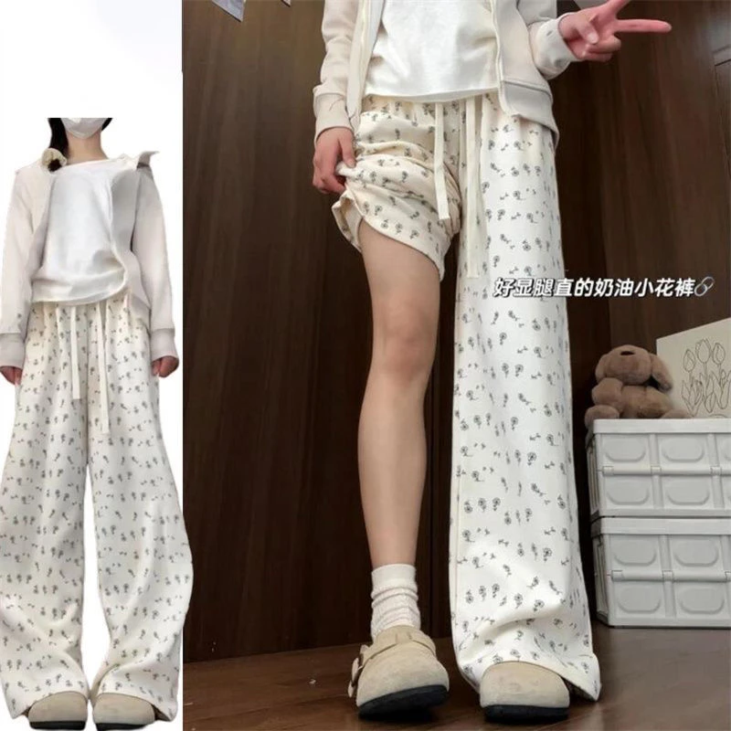 秋冬新款中大女童儿童学生版印花休闲直筒网红百搭休闲碎花长裤子