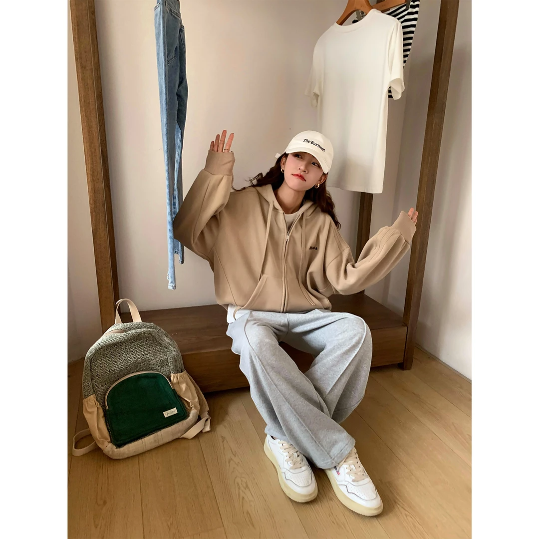 米花家【罗赛灰调】灰色直筒休闲长裤女秋季新款高腰显瘦阔腿裤