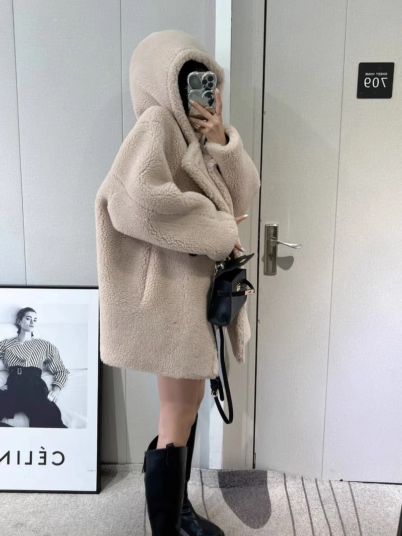 2024冬季新款大衣短款小个子宽松显瘦连帽中长款外套女