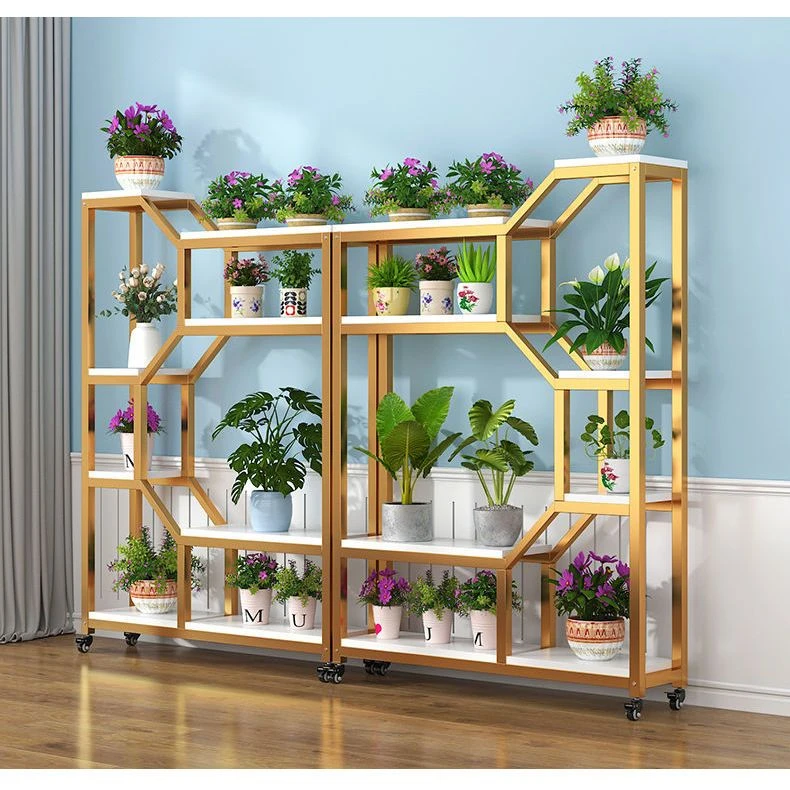 客厅靠墙花架可移动带轮置物架阳台家庭收纳落地式多肉架铁艺隔断