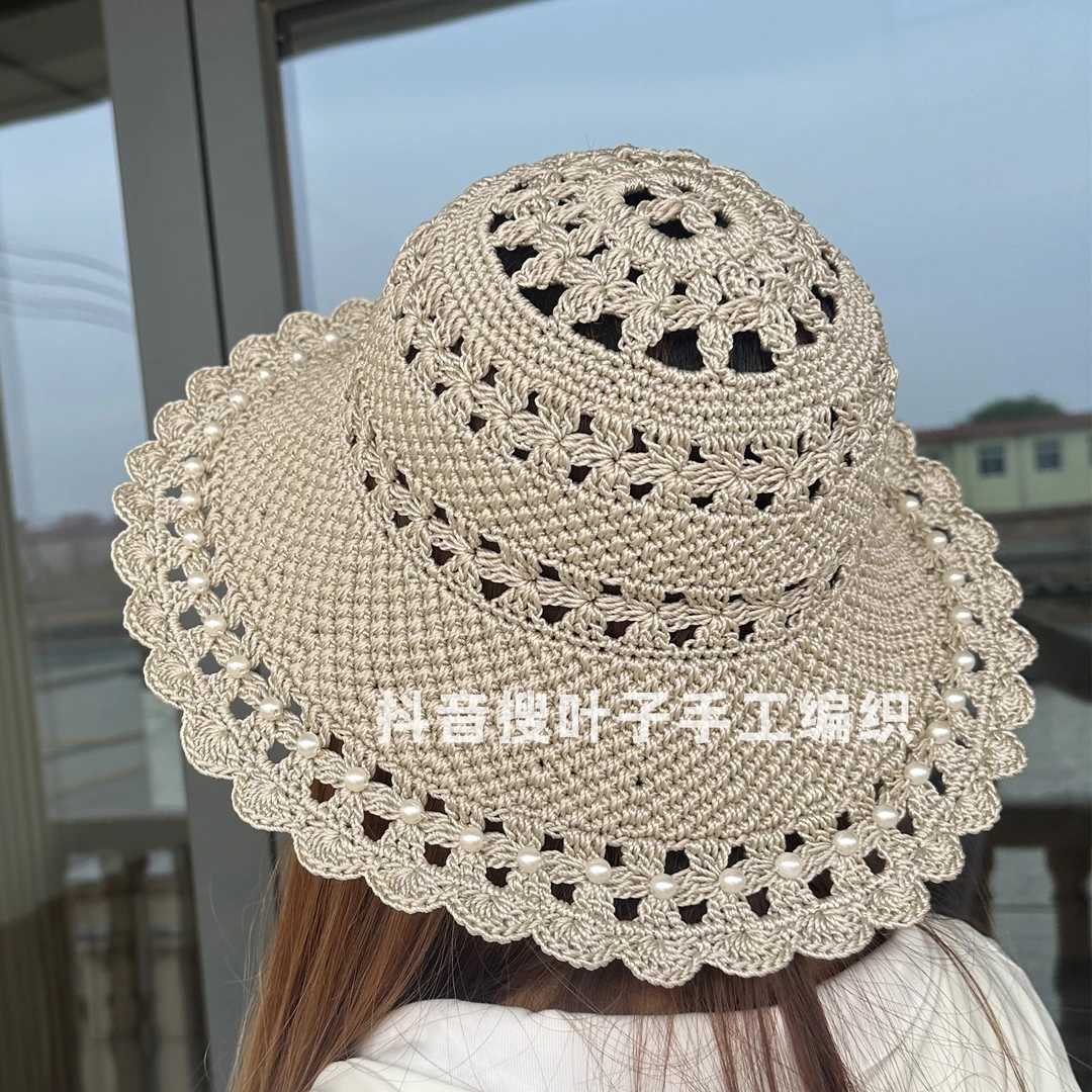 叶子手工编织合股线四叶草夏凉帽DIY手工钩织遮阳便携帽子线材