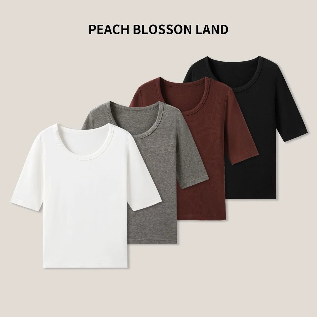 【天邑严选】高定！时尚百搭女式圆领五分袖T恤 休闲气质SS23187