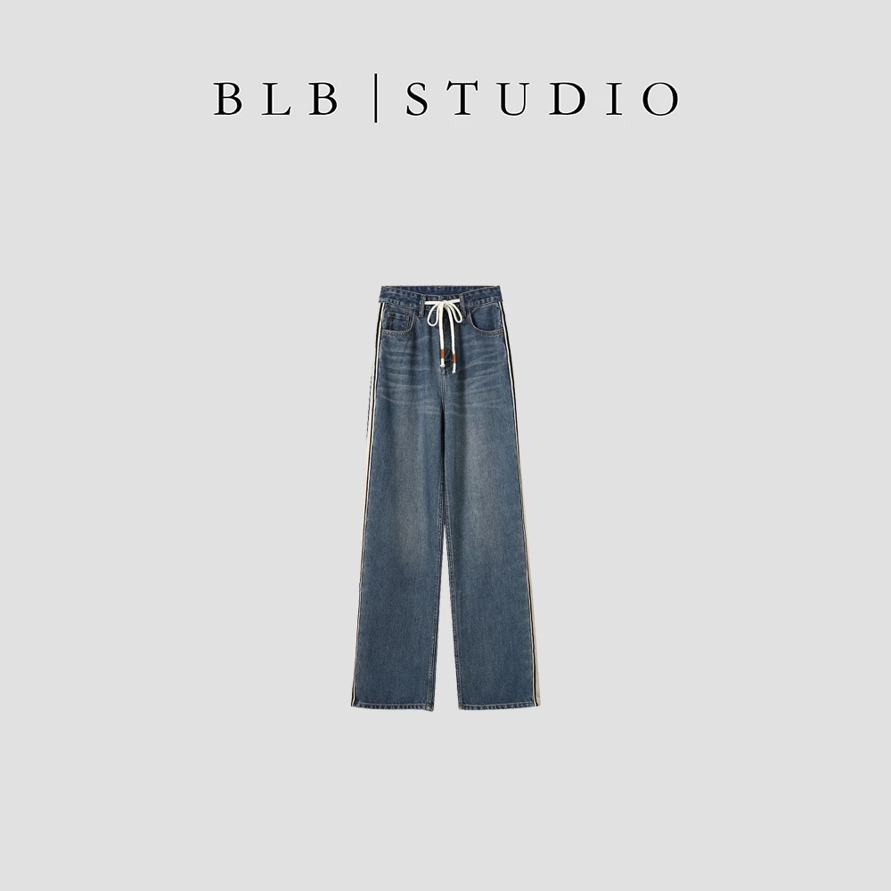 【BLB•板老板】潮流女士织带阔腿裤休闲高腰牛仔裤GDNZ064