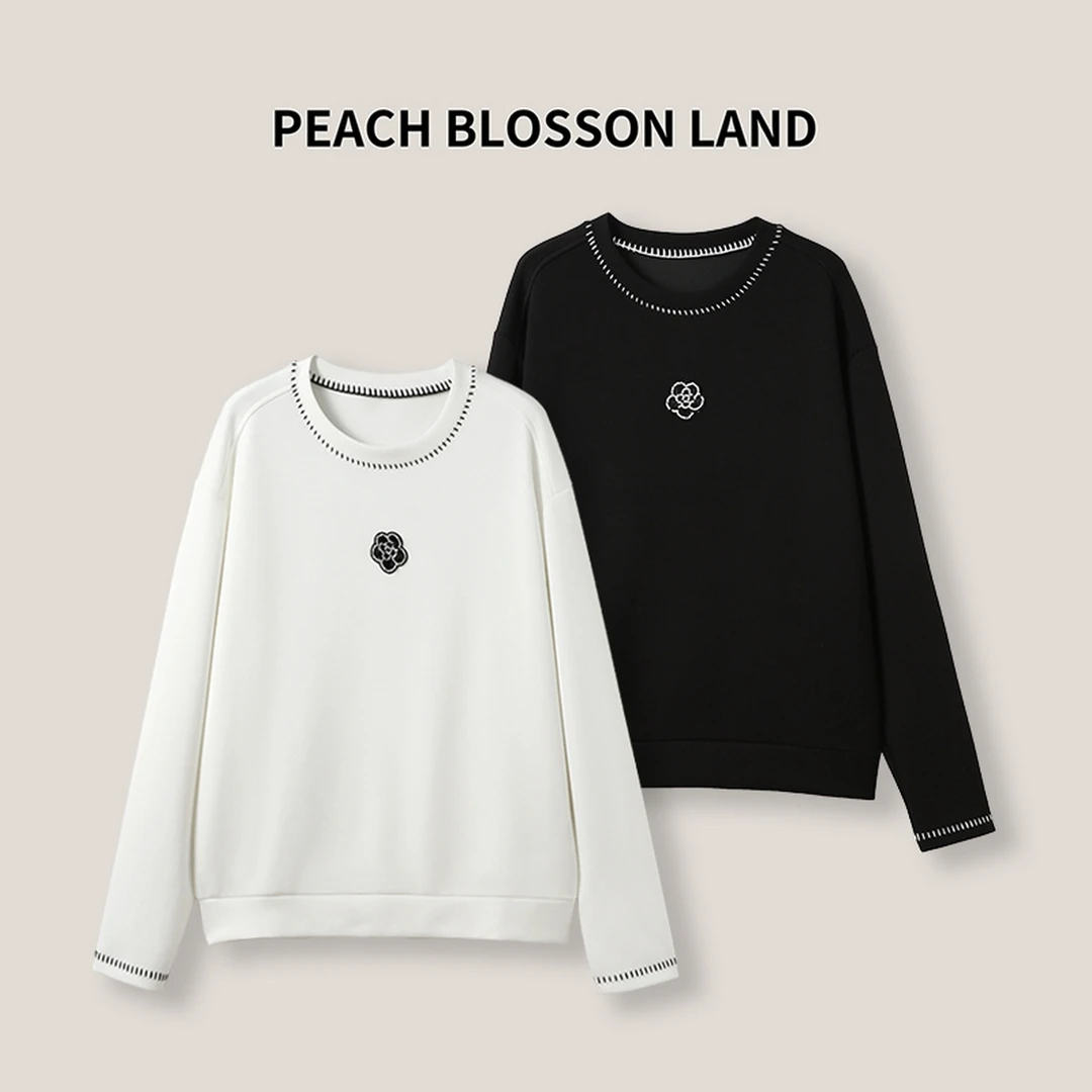 【小辣椒】女式撞色花朵休闲打底衫 气质显瘦长袖T恤SS23250