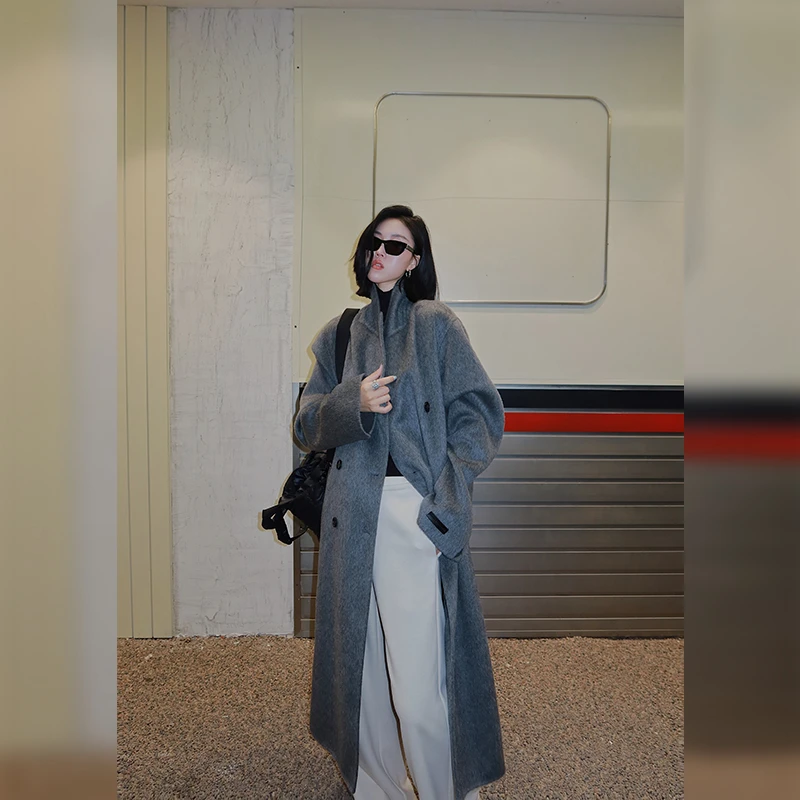 十三粥私服 韩剧女主 时髦复古宽松柔软保暖不压身三色双面呢大衣