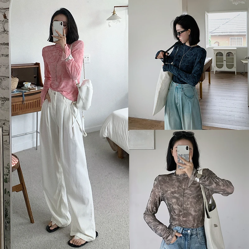 十三粥私服 醋酸空调T 复古甜美凉爽小众水墨印花三色醋酸上衣