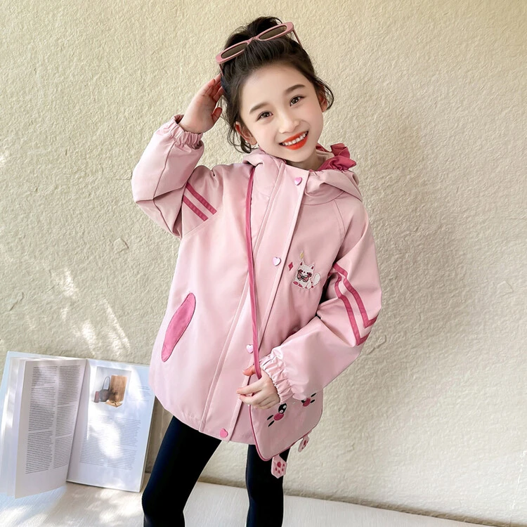 儿童秋装装冲锋衣外套女童冬季连帽防风保暖女宝宝洋气中长款风衣