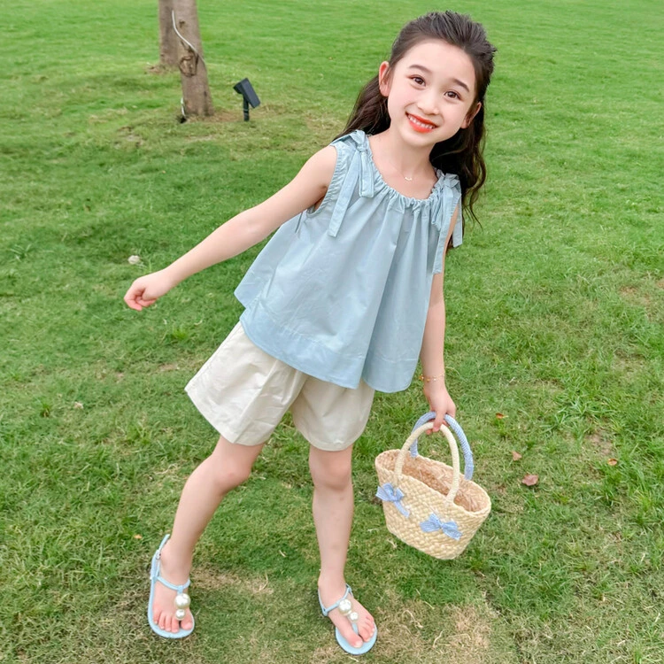 女童夏装吊带套装女宝夏季时尚洋气网红无袖背心潮牌儿童节薄款