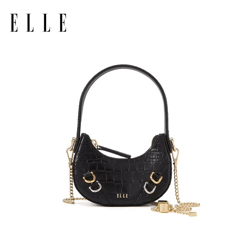 ELLE24新款【玩转巴黎】巴黎限定百搭鳄鱼纹链条真皮斜挎包24529