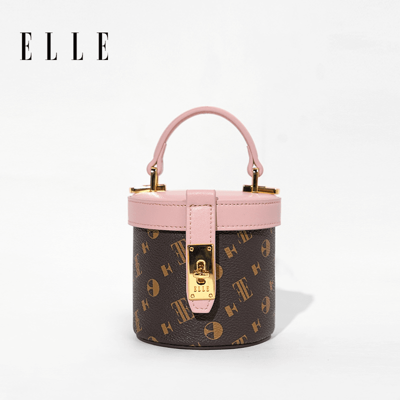 ELLE24新款【发财桶】鳄鱼纹压纹优雅链条水桶斜挎手提圆筒包22471