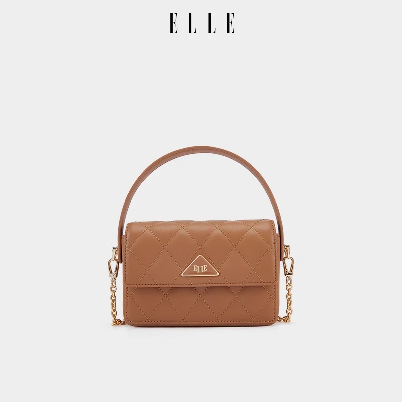 ELLE25秋冬新款按压纹菱格链条包斜挎包通勤百搭盒子包24469