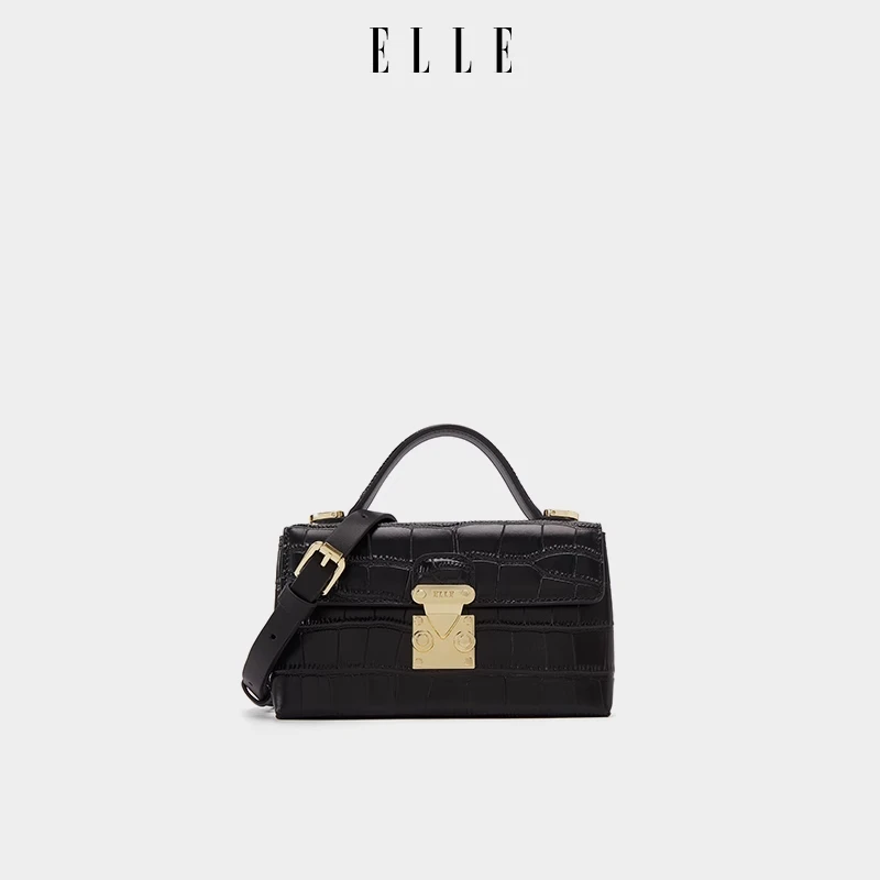 ELLE24新款【周末女士】鳄压纹限定百搭真皮斜挎方包25031