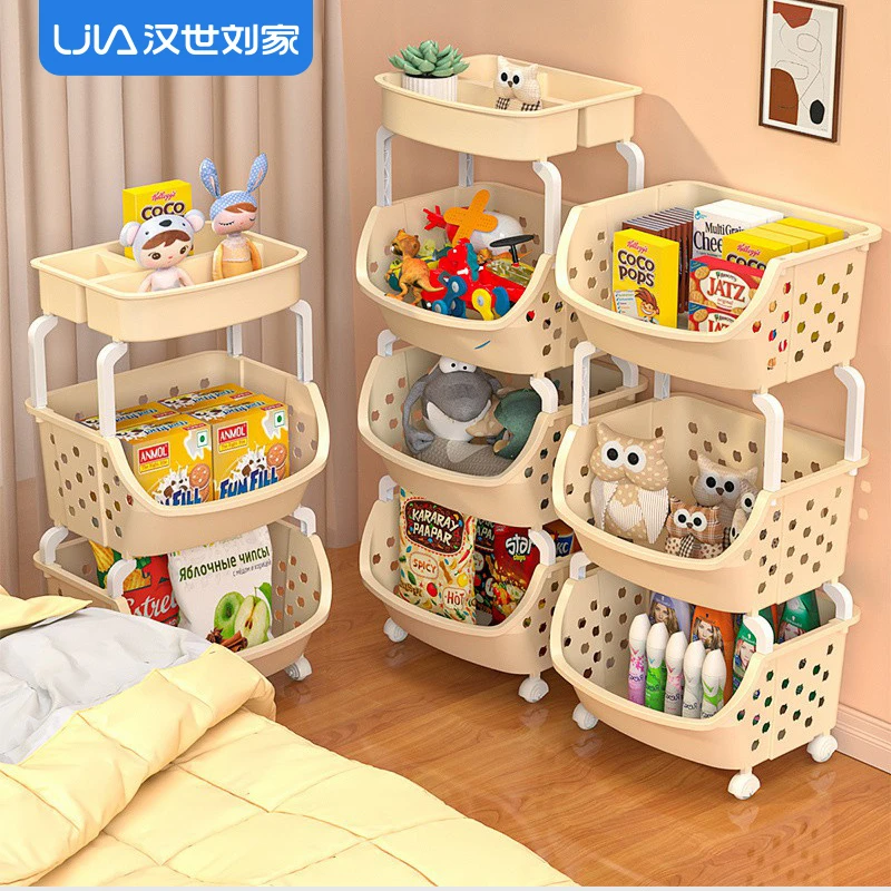 儿童玩具收纳架小推车零食置物架多层绘本书架家用可移动整理架子