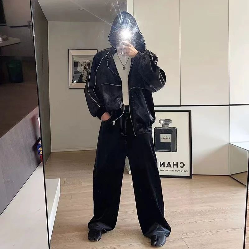 秋季新款卫衣男潮ins潮牌百搭时髦丝绒拉链连帽休闲春秋季外套潮