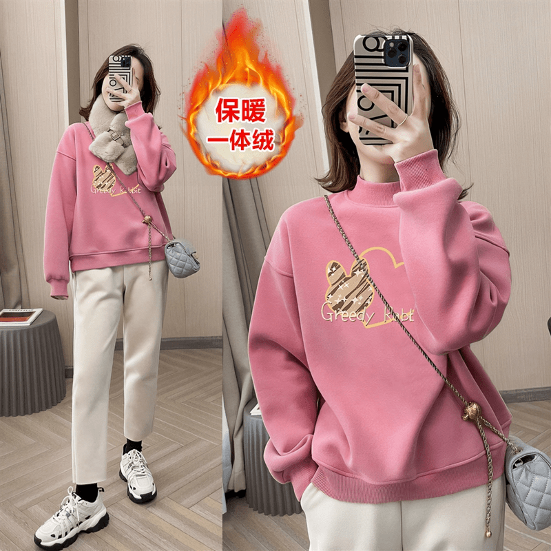 高档卫衣女2023新款爆款秋冬加绒保暖韩版洋气百搭半高领上衣外套