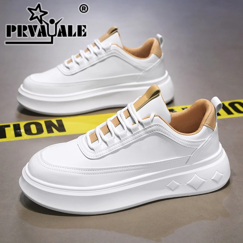 2025新款男鞋夏季潮流白色厚底增高休闲板鞋男士防滑皮面小白潮鞋